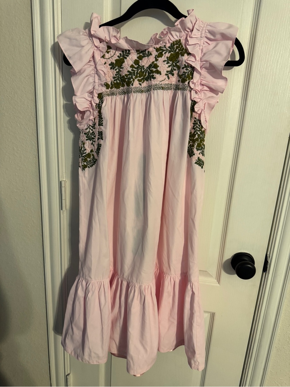 Mi Golondrina Pink Midi Dress with Olive Green Embroidery - Picture 4 of 4